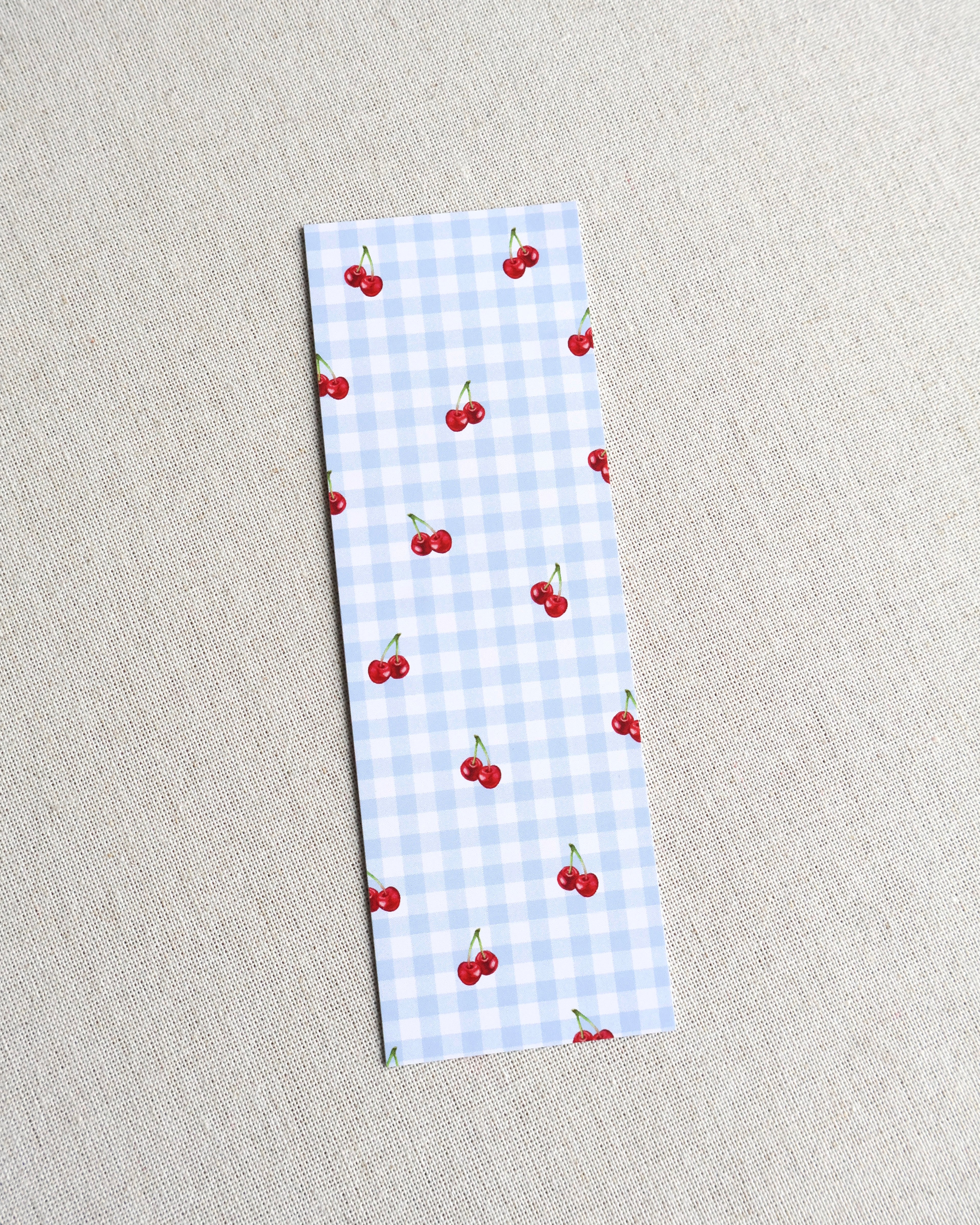 Blue Cherry Gingham Bookmark