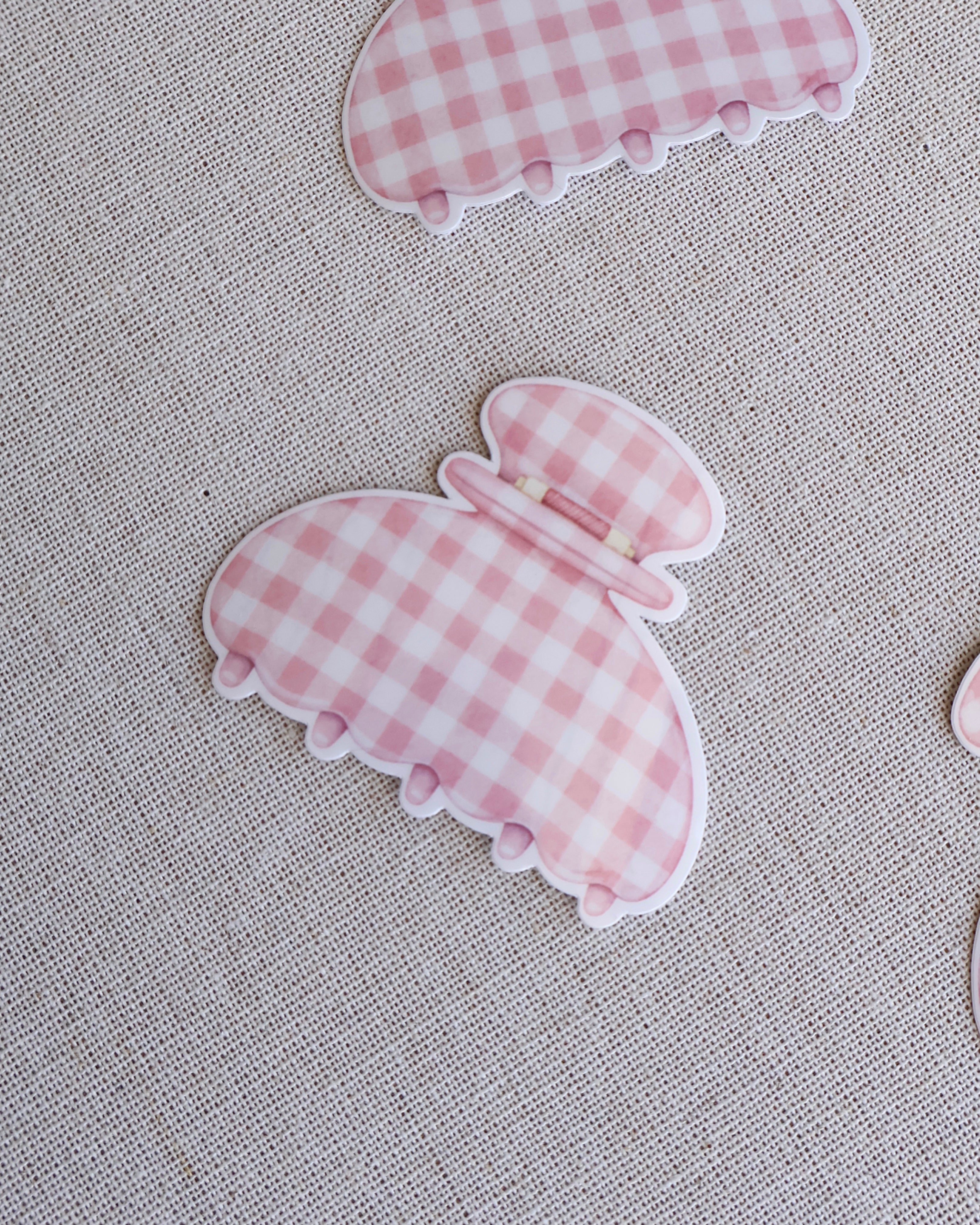 Pink Gingham Claw Clip Sticker