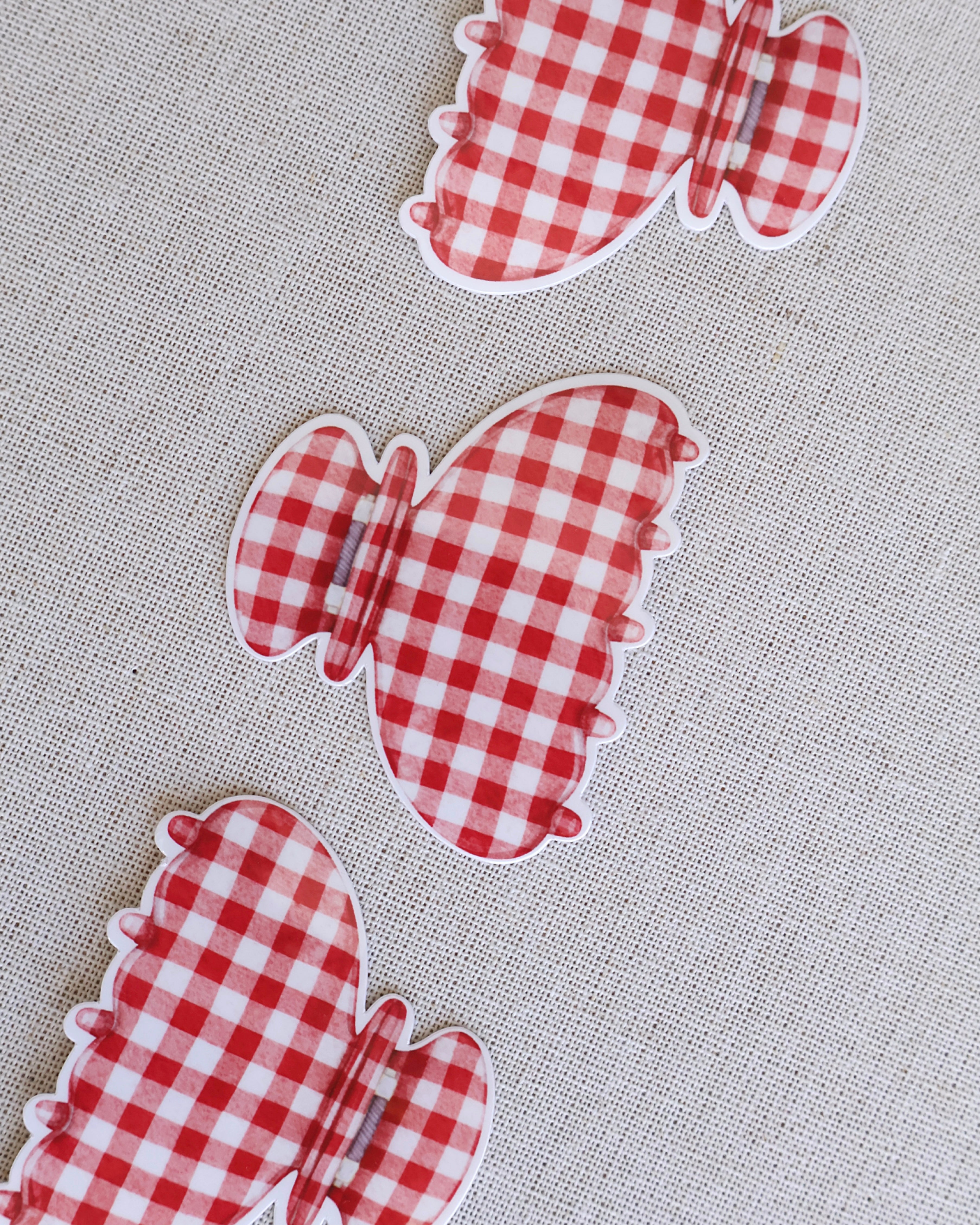 Red Gingham Claw Clip Sticker