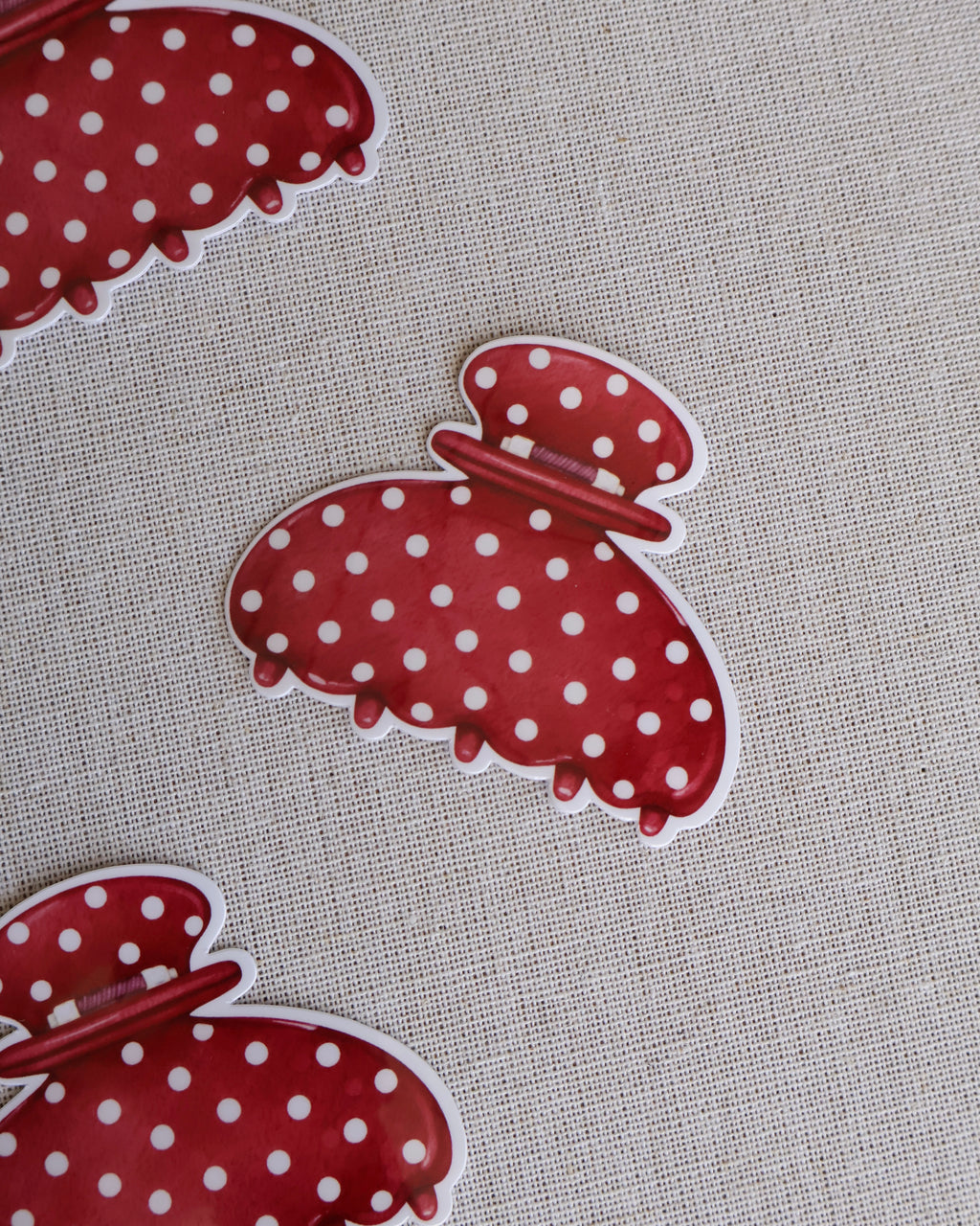 Red & White Polka Dot Claw Clip Sticker