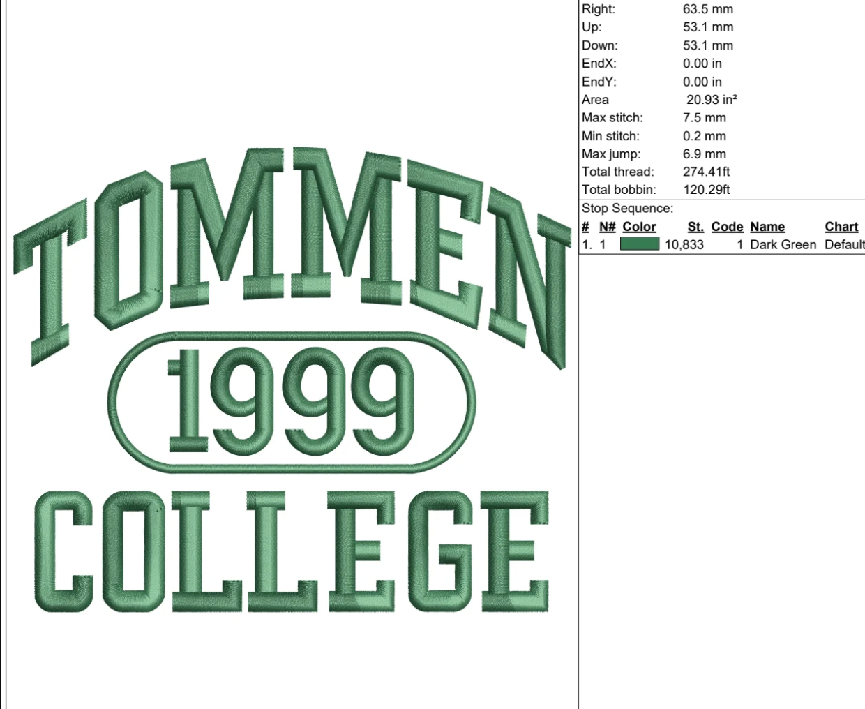 Tommen College Embroidery File